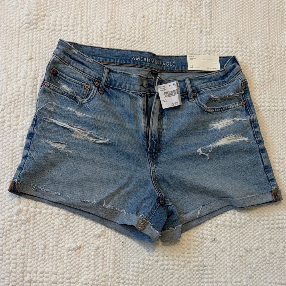 American Eagle Outfitters Distressed Mid-Blue Denim Shorts
